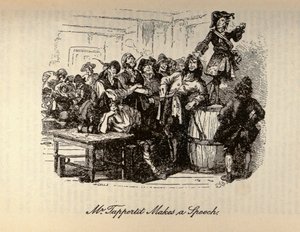 チャールズ・ディケンズの「バーナビー・ラッジ」（1812-70）の「タッパーティット氏がスピーチをする」 作： Hablot Knight Browne